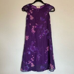 Amy Byer Girls Junior Size 8 Vintage Floral Fairy Purple Formal Long Shift Dress